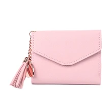 2017 Fashion Women Girl Mini Tassel Short Wallet Coin Purse Credit Card Holder Organizer Pocket Classic Solid New 2 Fold Type