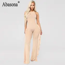 Abasona для женщин пикантные однотонные сетчатые See Through Холтер комбинезон длинные комбинезон с оборками спинки Костюм пляжного типа без
