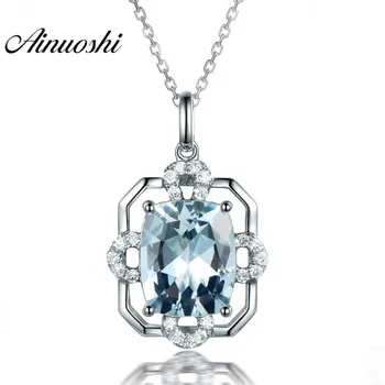 

AINUOSHI 925 Sterling Silver Topaz Rectangle Pendant Necklace 1.5ct Cushion Cut Natural Sky Blue Topaz Pendant Jewelry for woman