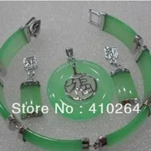 Wholesale_jewelry_wig$ Повезло зеленый камень кулон браслет комплект серьги