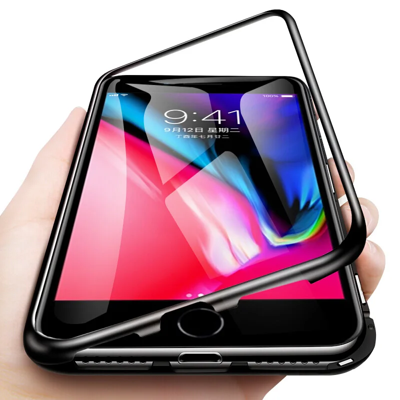 

For iPhone xs max Shell Magnetic Phone Case 8plus Phone Sets 7 8 Plus Shell For iPhone X XR XS max ix Back Tempered Glass Cases
