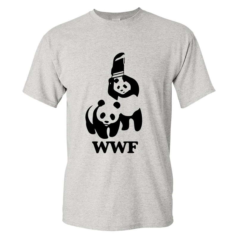 شعار WWF القمصان المصارعة الباندا طباعة الكوميديا القطن س الرقبة قصيرة الأكمام بارد Camiseta التي شيرت الرجال الصيف أزياء تي شيرتات عجيبة