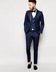 Folobe мужской костюм Индивидуальный заказ Модные Темно-синие Для мужчин тонкий подходит Костюмы Для Мужчин's Смокинги для женихов Жених Фрак