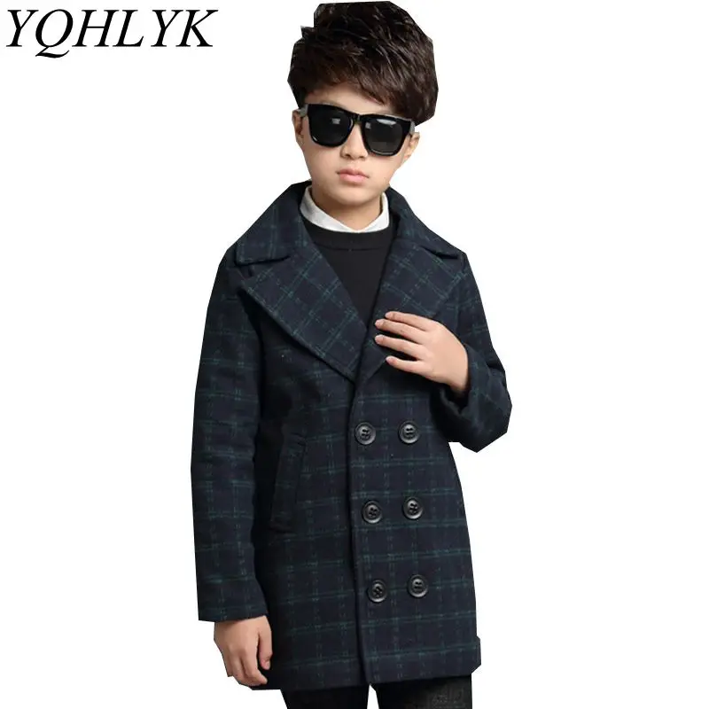 

New Fashion Autumn Winter Boys Coat 2018 Children Lapel Long-Sleeved Grid Woolen Overcoat Casual Handsome Kids Clothes W198