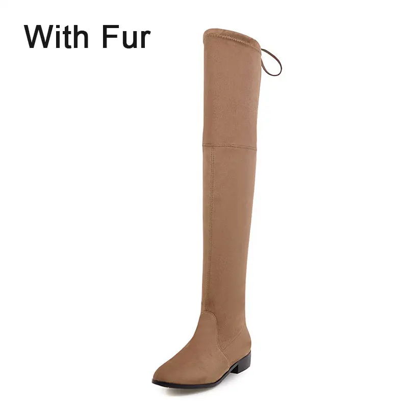 Taoffen/ г., 8 цветов, женские модные эластичные сапоги выше колена, мягкая зимняя теплая меховая офисная обувь женская обувь, размер 34-43 - Цвет: camel fur