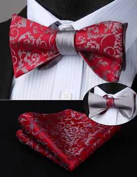 

HISDERN Mens Woven Bowtie Solid Paisley Double Side Self Bow Tie Handkerchief Set BEU1-1 Wedding Party