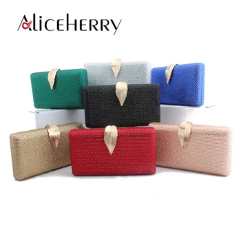 

Diamond Evening Clutch Bag For Women Design Clutch Bag Gold Silver Color Metal Leaf Lock Wedding Purse Female Handbag Bolsa