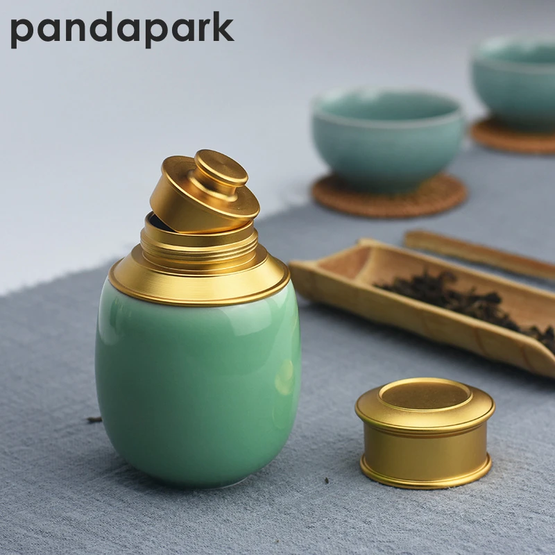 Pandapark портативный алюминиевый Celadon чайный Caddy фарфоровый контейнер для хранения металлический керамический Органайзер банка PPX007