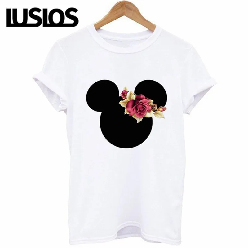 

Luslos Minnie Mouse Series Cartoon Pattern Tops for Women Girls Summer Casual Short Sleeve Harajuku Vintage White T-shirts