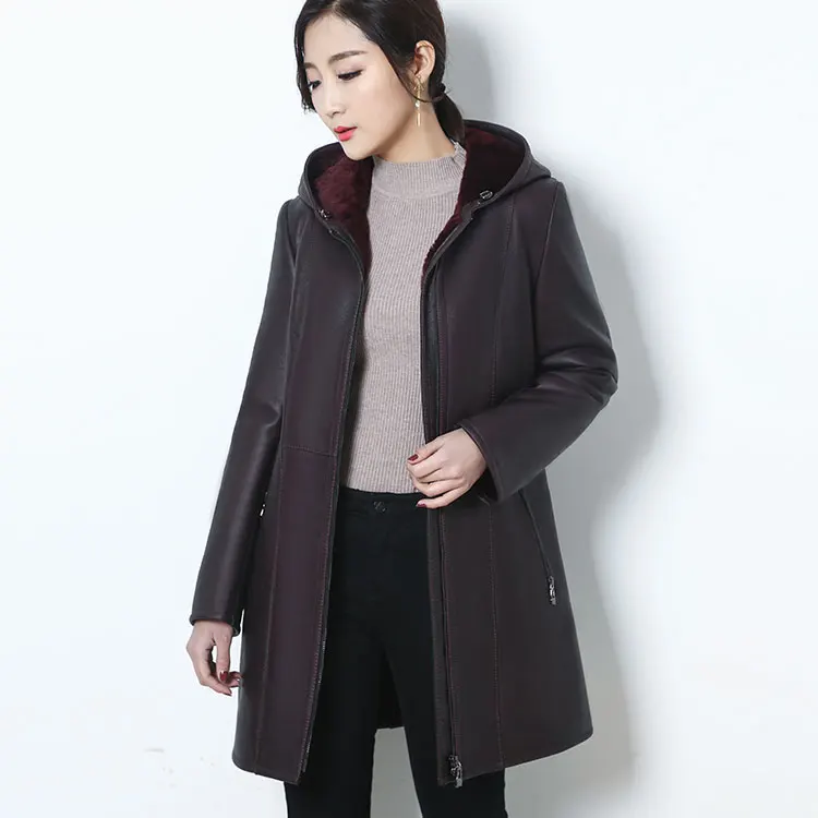 Nouveau Double Femmes Vestes Moutons Liner Hiver Automne 2018 Éclair Fermeture Peau Cuir Movau0207 Fourrure style Wine Style Naturel Liner En De A B Mouton Capuchon face Purple Manteaux À TqZYdfY
