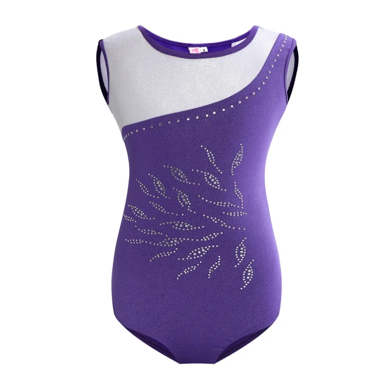 

2018 gymnastics dance wear sleeveless inlaid brick leaves pattern body suit ballet gymnastics dance Dance practice clothes Girls
