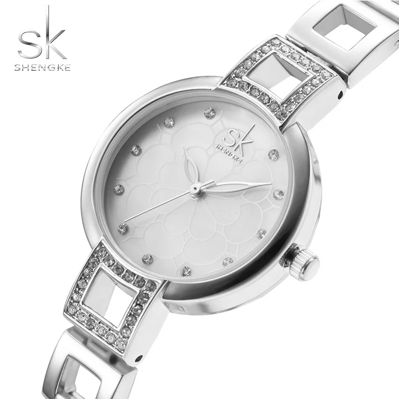 Shengke Luxury Brand Women Watches Diamond Dial Bracelet Wristwatch For