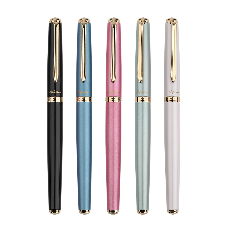 

1pc Gold Clip Fountain Pen Gold Plated Metal 0.5mm Student Writing Pens Black Blue Pink Green White for Choose Office Supplies