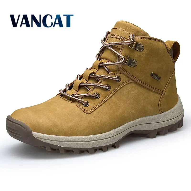Tanie VANCAT marka mężczyźni buty duży rozmiar 39 46 jesień zima męskie skórzane moda trampki zasznurować Outdoor Mountain mężczyźni buty wodoodporne