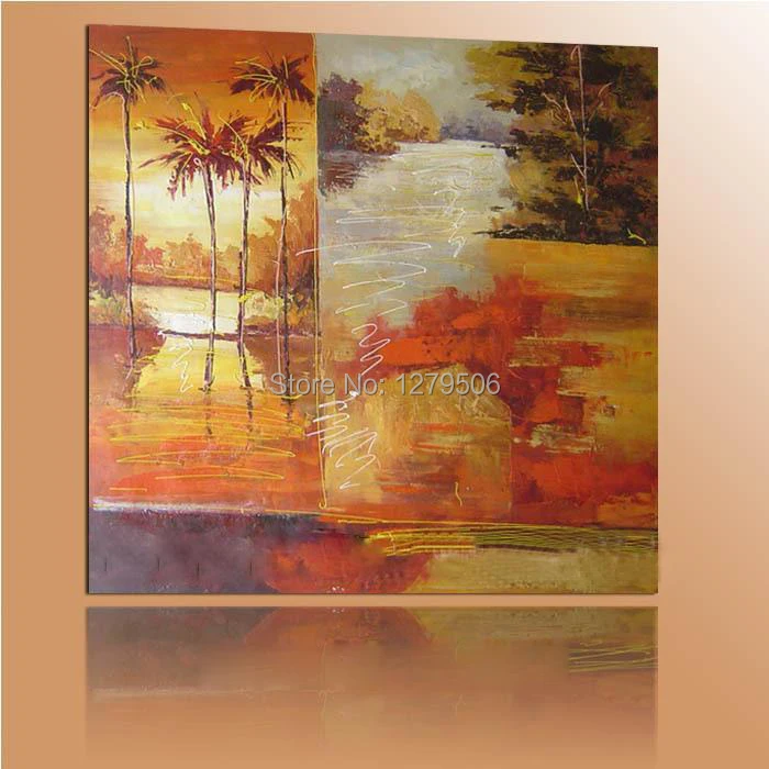 

Modern Wall Paintings Hand Painted Abstract Sunset Coconut Tree Yellow Landscape Cnavas Oil Painting For Home Decor