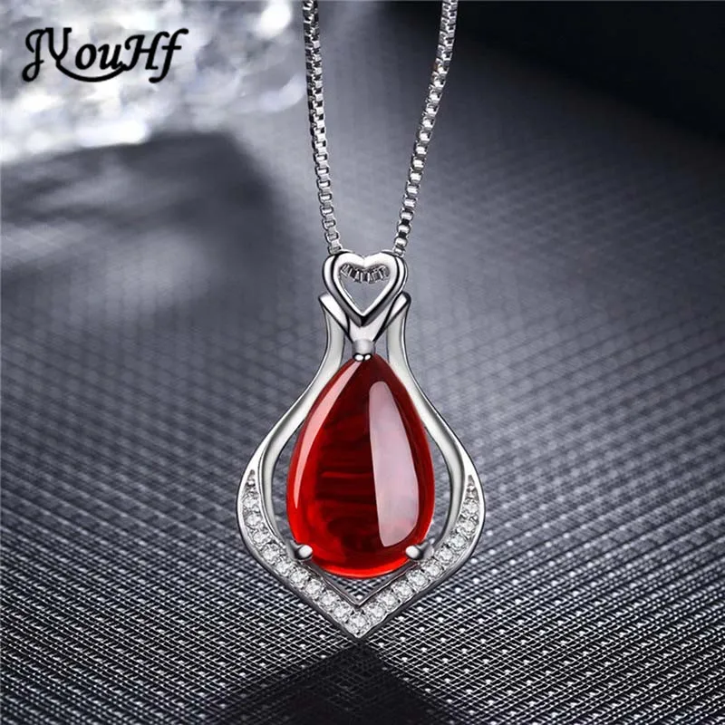 

JYouHF New Arrival Natural Red Green Semi-precious Stone Necklaces & Pendants Cubic Zirconia Heart Design Maxi Necklaces Women