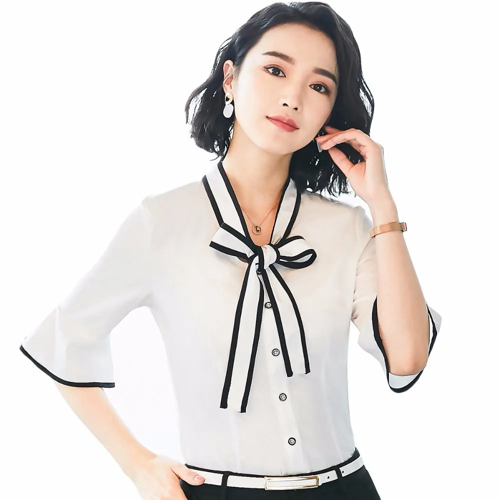 2018 New spring summer bow tie short sleeve shirts plus