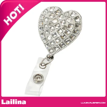 

Crystal Bling Heart Badge Reel, Women's Crystal Embellished Badge Reel, Heart Shaped