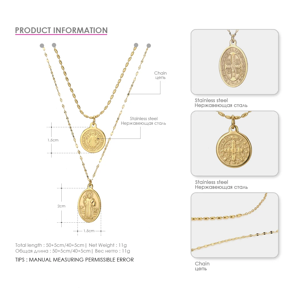 eManco Two Layers Pendant Necklace Gold Color Stainless Steel Charming Necklaces For Women Fashion Jewelry Christ Fashion Gifts