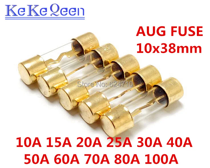 AGU 5AU предохранитель 32V 10*38 мм 10A 15A 20A 25A 30A 40A 50A 60A 70A 80A 100A Позолоченные Стекло автомобильный аудио предохранитель