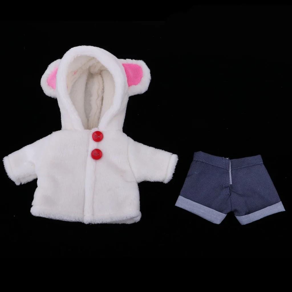 Handmade White Plush Hooded Coat with Short Pants for 25cm Mellchan Baby Reborn Doll