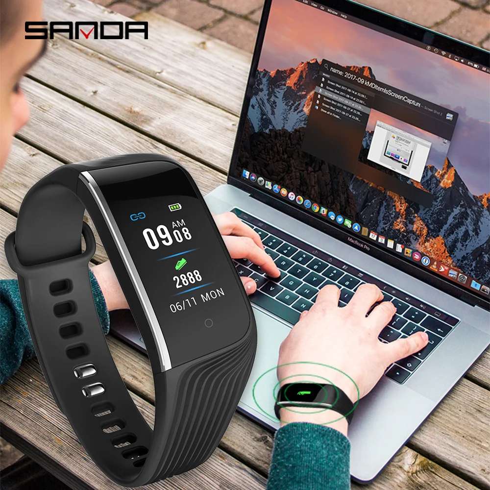 SANDA Men's and Women's Smart Heart Rate Monitor Digital Watch Pedometer Fitness Tracker Waterproof Smart Watch Business Clock