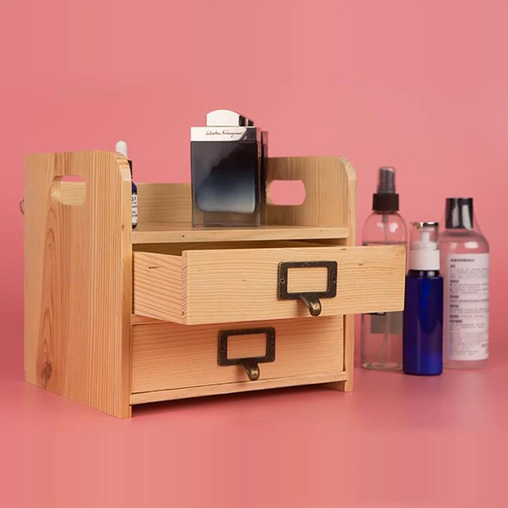 Vintage Wooden Drawer Organizer Retro Wood Cosmetic Jewelry Storage Box Office Desk Organizer Tools
