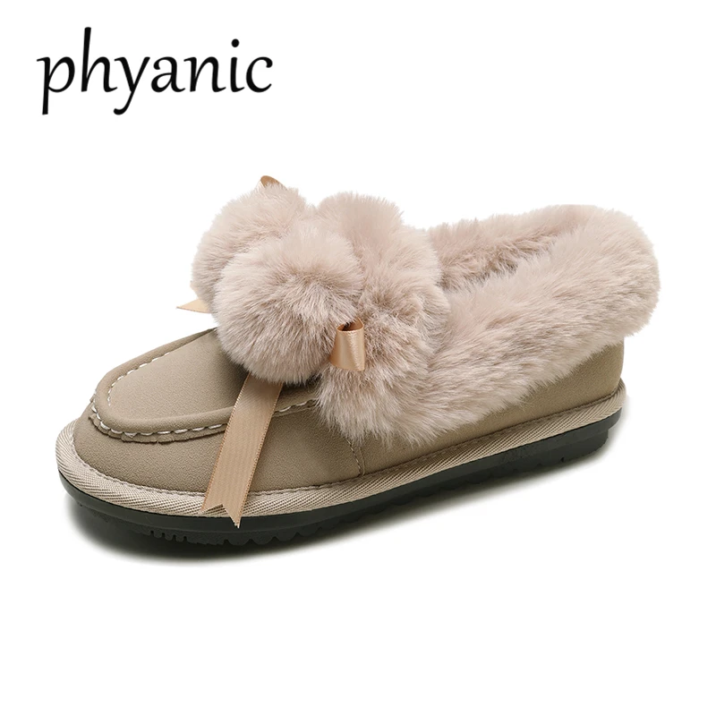 

Phyanic bowtied fur moccasins women exquisite furry loafers woman winter flats shoes comfort warm Plush snow shoes Slip On Soft