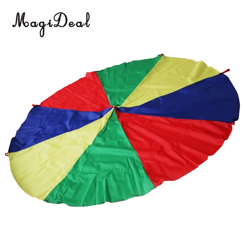 6.5 Feet 8 Handles Children Kids Rainbow Parachute Training Toy Game Colorful for Park Garden Party Picnic Outdoor Indoor Toy