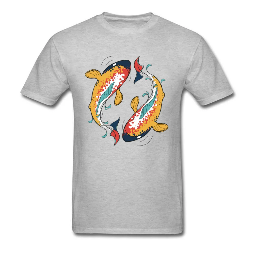 Crazy All Cotton Personalized Tops Shirts Latest Short Sleeve Mens T-Shirt Printed Labor Day Tee-Shirt Round Collar yoga dancing ying yang koi fish grey