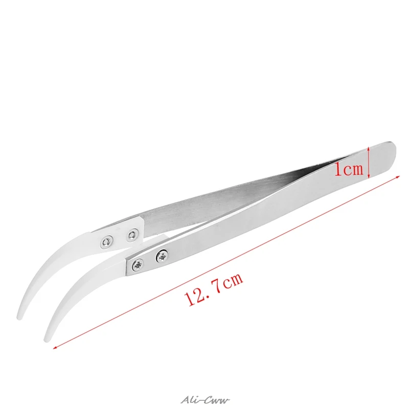 Нержавеющая сталь Ручка керамический термостойкий наконечник изогнутые наконечники пинцет серебристый