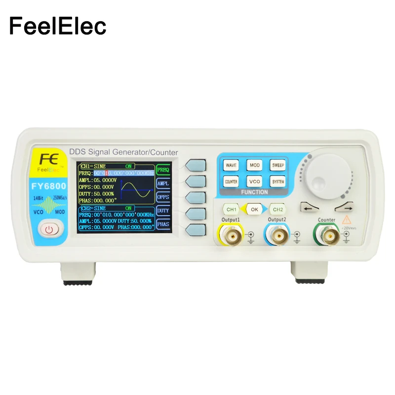 

New Upgraded FY6800-50Mhz Series Dual-channel DDS Arbitrary Signal Generator, 250MSa/s, 8192*14bits,100MHz Frequency meter, VCO,