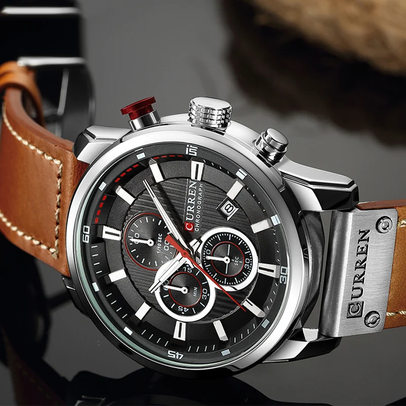 Мужские часы CURREN Топ люксовый бренд мужские с хронографом военные спортивные часы мужские Водонепроницаемые кожаные армейские кварцевые аналоговые часы 8291