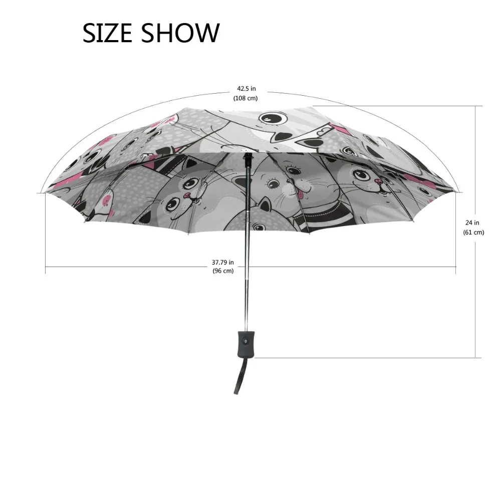 Ветрозащитный Автоматический зонтик дождь для женщин прекрасный кот складной Зонты Дети портативный для девочек