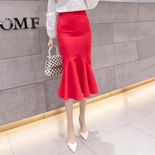 ПР Sexy Тонкий оборками Русалка труба женские юбки Демисезонный до колена Длина Юбки миди Шорты-юбки