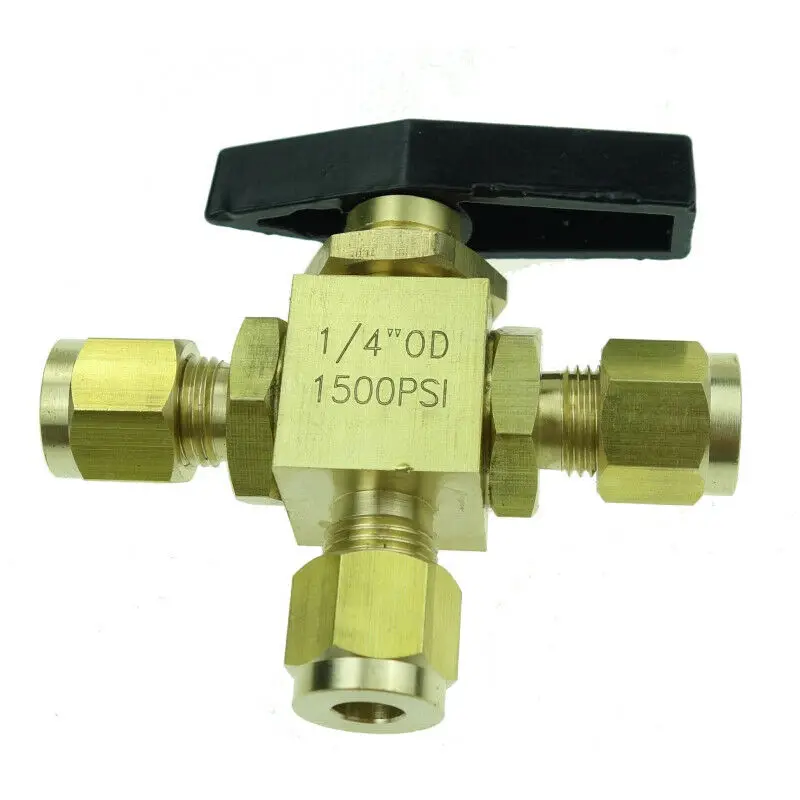 

Brass Instrument 3 Way Ball Valve Double Ferrule Fitting 1/4" OD 1500 psi L Port