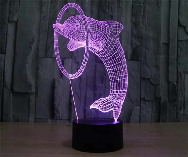 3D странная новая визуальная перспектива красочный Дельфин Светодиодная лампа ночник