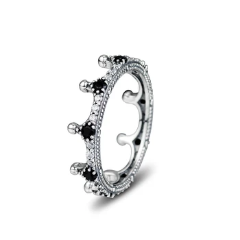 

CKK Ring Enchanted Crown Silver Rings Black CZ For Women Men Anel Feminino 100% 925 Jewelry Sterling Silver Anillos Wedding