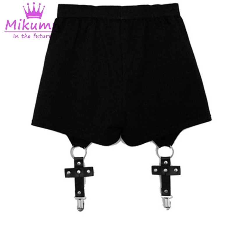 

Punk Rock Women Shorts Sexy Cross Ring Summer Fashion Gothic Girls Black Shorts