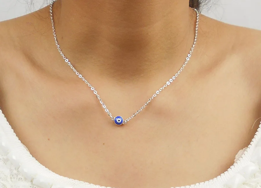 

Evil Eye Necklaces Silver Blue Eyes Jewelry Simple Womens Girls