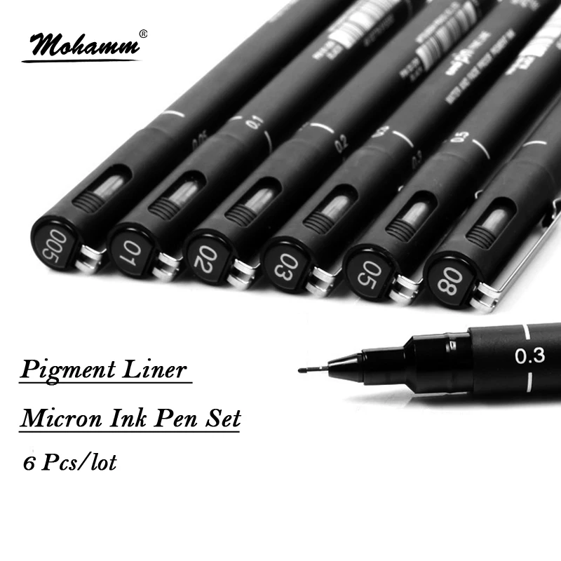 6 PCS/lot Waterproof Pigma Pigment Micron Ink Pen Fineliner Ultra Fine