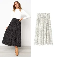 Весна мода стиль плиссированная юбка высокая талия точка волны юбка для женщин