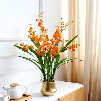 

1 set flower + vase high grade well designed table artificial Latex orchid flower arrangement real touch