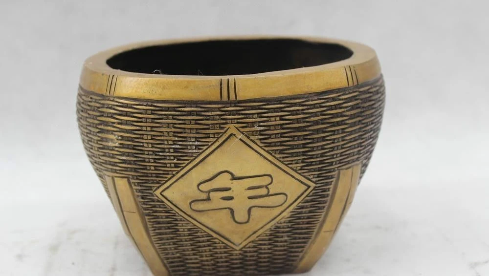 

5"Chinese Folk Pure Bronze Lucky excellent beautiful good harvest basket Statue