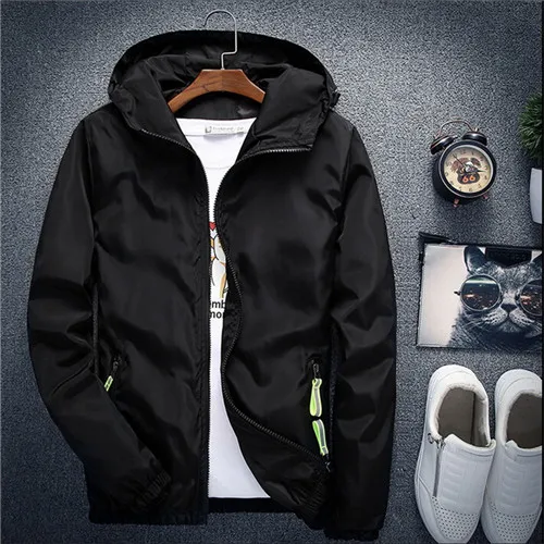 Мужская куртка большого размера, летняя, весенняя, ветровка, уличная одежда, пальто с капюшоном, модная мужская одежда 7XL размера плюс 6XL - Цвет: Черный