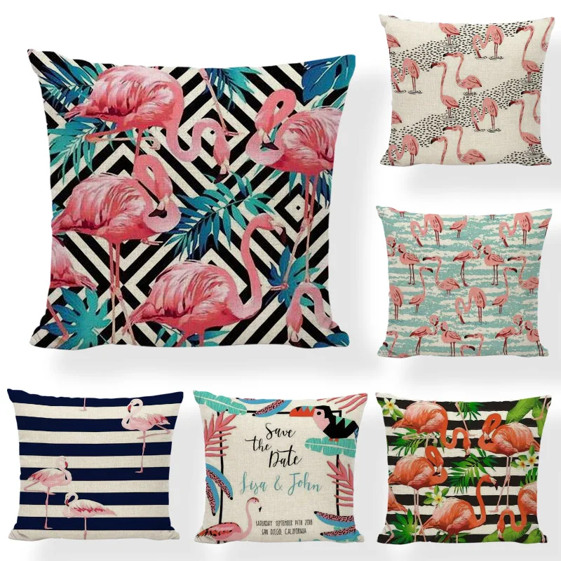 Tropical Leaf Flamingo Printed Square Pillow Case Cushion Cover Sofa Home Decor