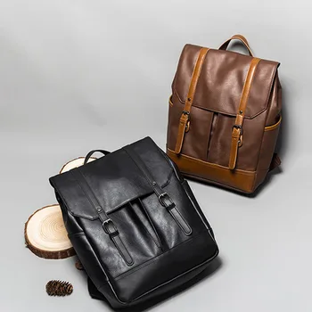 

052618 new hot yesetn men leather fashion travel backpack school bag
