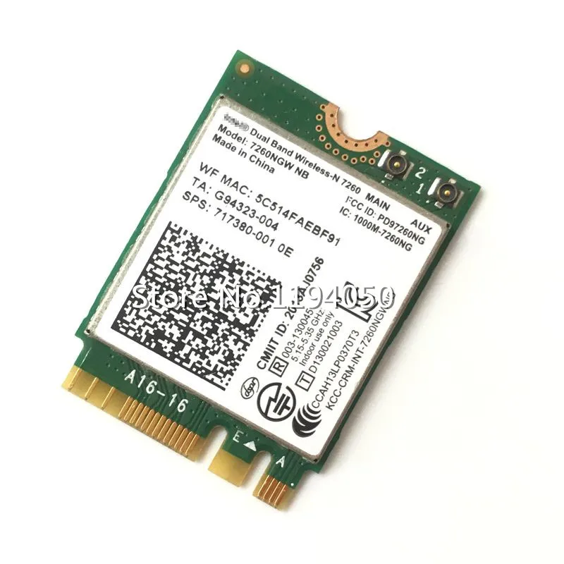 Intel 2 4G/5G двухдиапазонный беспроводной N 7260 7260NGW NB NGFF PCIe WLAN Wi Fi карта модуль