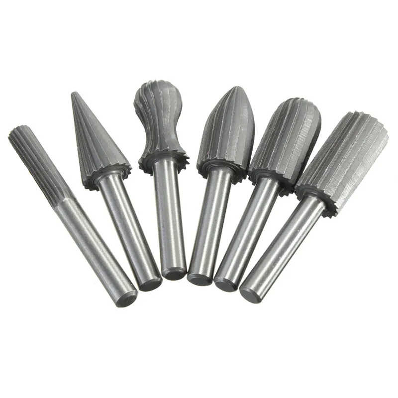 

6pcs 6mm1/4" Hss Rotary Files Burr Drill Electric Grinder Set Rotary Burr Set HSS Rotary Files For Metal Plastic Wood Grinding