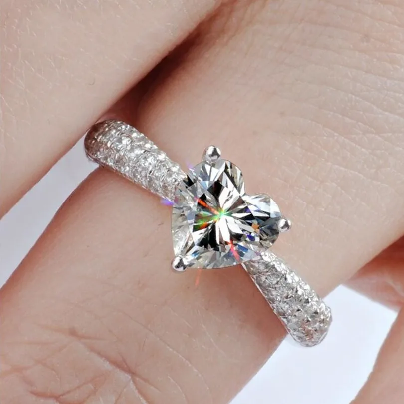 

Luxury Jewelry Real 925 Silver Ring for Women Romantic Heart 1 Carat CZ Diamant Engagement Wedding Rings Jewelry Wholesale